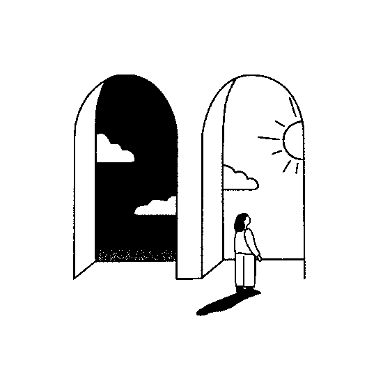 Personnage Relief devant une porte