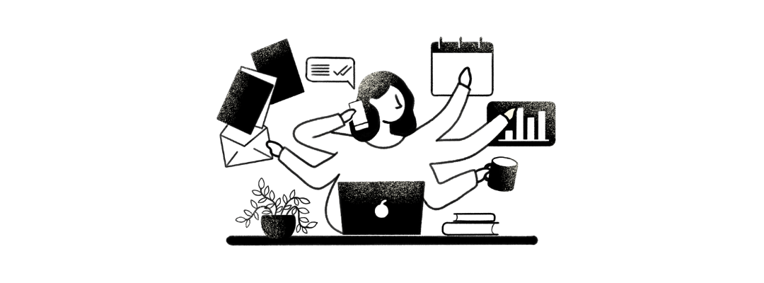 Un personnage submergé par les tâches professionnelles